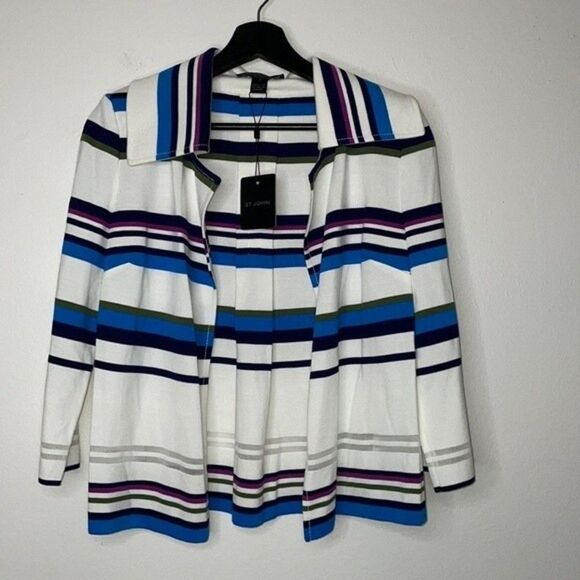 ST. JOHN Womens Size 2 Open Front Striped Blazer Jacket - Picture 1 of 8